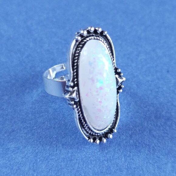 Vintage-Inspired Bohemian Sterling Silver Opal Ring CUSHION - Picture 1 of 6